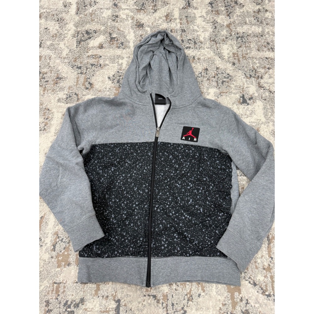 Jordan Air Boys Full Zip Hoodie Grey Black Cement Jumpman Logo Large 12-13 YRS